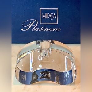 MIKASA PLATINUM PRISM KIDNEY CRYSTAL CANDLE HOLDER TAPER LEAD NIB SLOVENIA